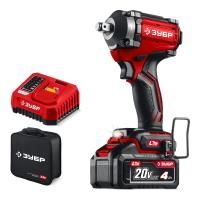 ЗУБР 20 В, 500 Н·м, 1 АКБ LMS (4 А·ч), бесщеточный ударный гайковерт, сумка (ГБУ-500-41)