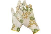 Садовые перчатки GRINDA р. S прозрачное PU покрытие бело-зеленые 11293-S