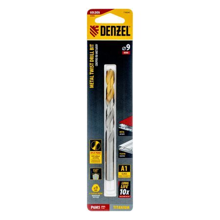 Сверло спиральное по металлу 9 x 125 мм, Р6М5, Golden Tip  Denzel