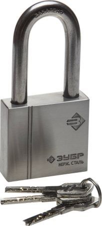 ЗУБР 60 мм, нержавеющая сталь, удлиненная дужка, навесной замок (37290-60-1)