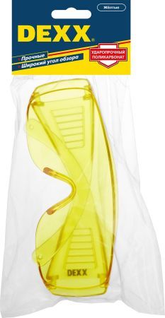 DEXX открытого типа, жёлтые, широкое моностекло с дополнительной боковой защитой и вентиляцией, защитные очки (11051)