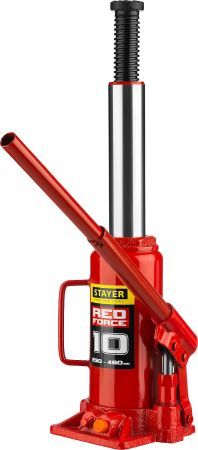 STAYER RED FORCE, 10 т, 230 - 460 мм, бутылочный гидравлический домкрат, Professional (43160-10)