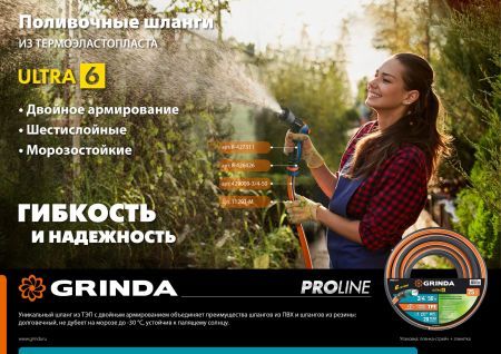 GRINDA ULTRA 6, 3/4″, 50 м, 25 атм, шестислойный, двойное армирование, поливочный шланг, PROLine (429009-3/4-50)
