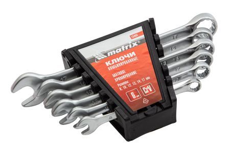 Набор ключей комбинированных, 8-17 мм, 6 шт, CrV, матовый хром Matrix