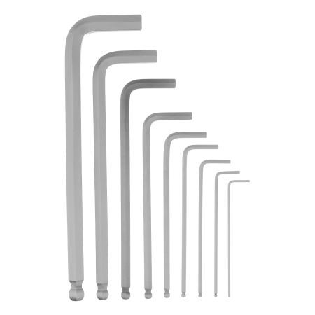 Набор ключей имбусовых, HEX, 1,5-10 мм, CrV, 9 шт., удлиненные, с шаром Сибртех