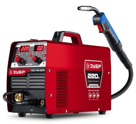 ЗУБР MASTER, MIG / MAG, FCAW, MMA, TIG, 220 А, полуавтомат сварочный, с газом / без газа, горелка ПСГ-220 (ПСГ-М8-220)