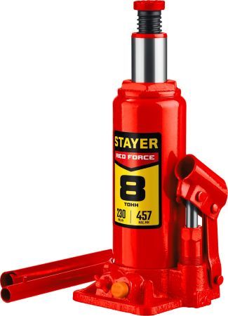STAYER RED FORCE, 8 т, 230 - 457 мм, бутылочный гидравлический домкрат, Professional (43160-8)