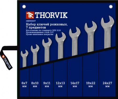 Thorvik OEWS007 Набор ключей гаечных рожковых в сумке, 6-27 мм, 7 предметов
