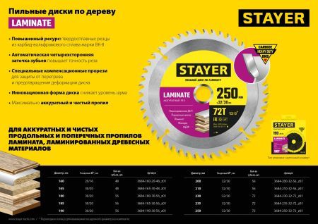 STAYER Laminate, 235 x 32/30 мм, 72Т, аккуратный рез, пильный диск по ламинату (3684-235-32-72)