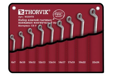 Thorvik W2S9TB Набор ключей гаечных накидных изогнутых серии ARC в сумке, 6-24 мм, 9 предметов