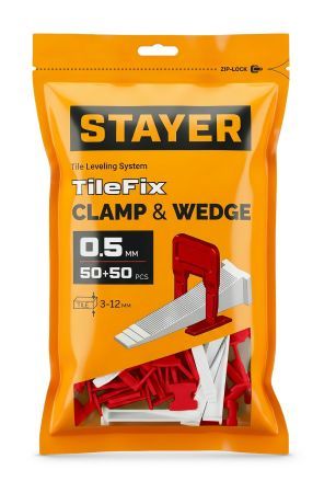 STAYER СВП TileFix, комплект: 0,5 мм, зажим + клин, 50 + 50 шт, система выравнивания плитки ″ворота″ (33840-H50)