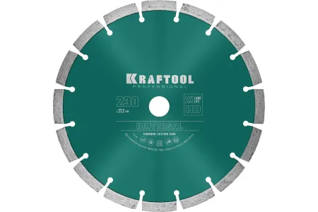 KRAFTOOL UNIVERSAL 230 мм, диск алмазный отрезной сегментный по железобетону, высокопрочному бетону, кирпичу, камню (230х22.2мм, 10х2.8мм), 36680-230