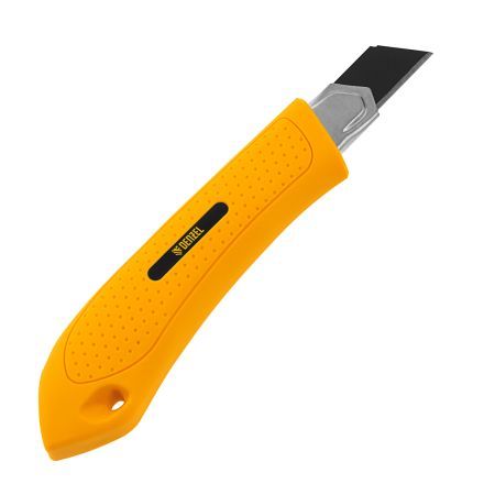 Нож, 18 мм, сменное лезвие, SK4, метал. направляющая, винтовой фиксатор Denzel