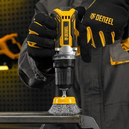 Щетка для дрели, 75 мм, Чашка, со шпилькой, нержавеющая витая проволока Denzel