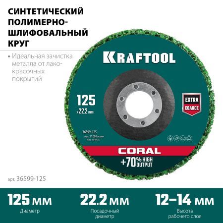 KRAFTOOL 125 х 22.2 мм, диск полимерно-шлифовальный синтетический коралловый (36599-125)