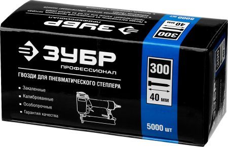 ЗУБР гвозди тип 300 (47/J/F), 40 мм, калибр 18GA. 5000 шт. Профессионал (31830-40)