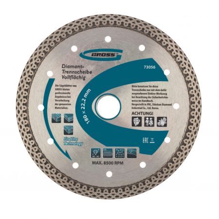GROSS Диск алмазный, 180 х 22.2 мм, тонкий, сплошной (Jaguar), мокрая резка Gross