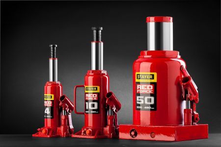 STAYER RED FORCE, 10 т, 230 - 460 мм, бутылочный гидравлический домкрат, Professional (43160-10)