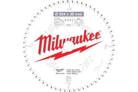 Milwaukee Пильный диск для торцовочной пилы по дереву 254x30x3,0x60 скошенные зубья отрицат. угол (замена для