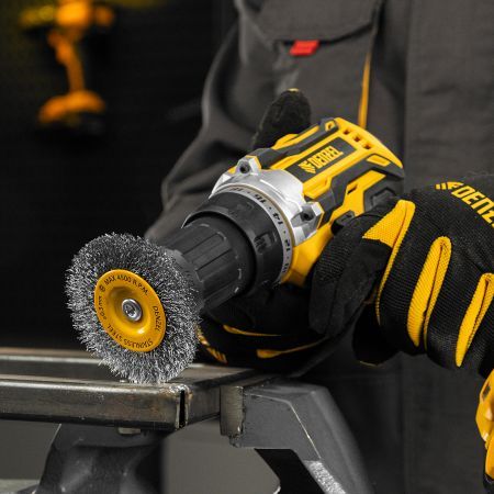 Щетка для дрели, 75 мм, Плоская, со шпилькой, нержавеющая витая проволока Denzel