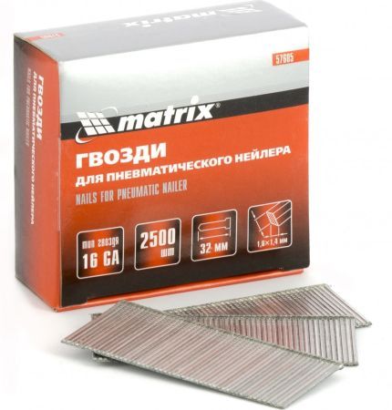 MATRIX Гвозди для пневматического нейлера 16GA, сечение 1.6 х 1.4, длина 32 мм, 2500 шт