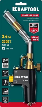 KRAFTOOL KF-9000, с пьезоподжигом на баллон турбо нагрев + 30% 2000°C, Газовая горелка Blue Fire (55510)