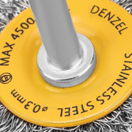 Щетка для дрели, 50 мм, Плоская, со шпилькой, нержавеющая витая проволока Denzel
