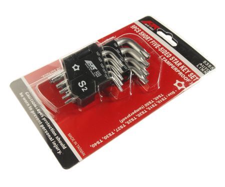 Набор ключей TORX ТS10-ТS50 пятилучевых Г-образных с отверстием 9 предметов JTCJTC