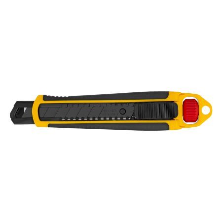 Нож, 18 мм, сменное лезвие, SK4, корпус из ABS + TPR, торцевой зажим Denzel