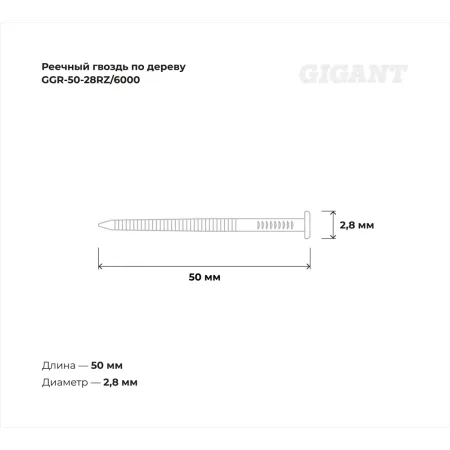 Рифленый реечный гвоздь по дереву Gigant 2,8x50 6000шт.
