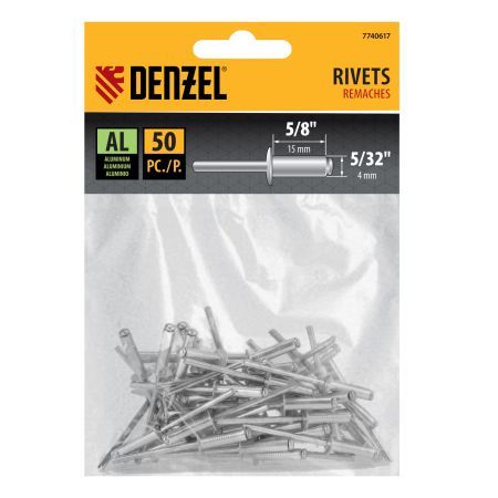 Заклепки алюминиевые, 5/32"-5/8", 4 х 15 мм, 50 шт Denzel
