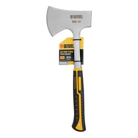 Топор цельнометаллический, 800 г, двухкомпонентная обрезиненная рукоятка, прямой хват Denzel
