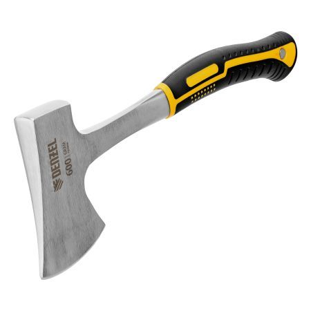 Топор цельнометаллический, 600 г, двухкомпонентная обрезиненная рукоятка, изогнутый хват Denzel