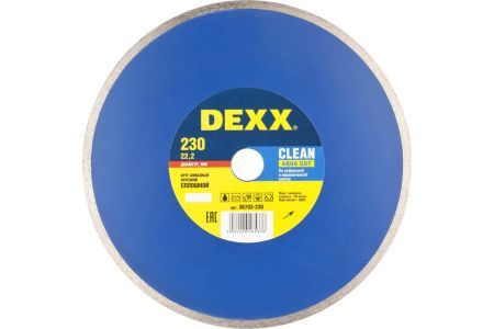 DEXX CLEAN AQUA CUT 230 мм, диск алмазный отрезной сплошной по кафельной и керамической плитке (230х22.2 мм, 5х2.3 мм), 36695-230
