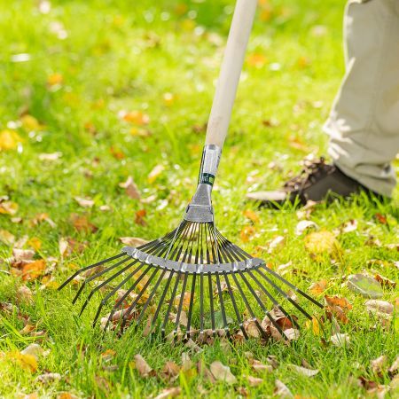 Грабли веерные стальные, 385 мм, 20 плоских зубьев, оксидированные, без черенка, Сибртех