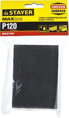 STAYER Р120, 100 х 68 х 26 мм, водостойкая, четырехсторонняя шлифовальная губка (3560-1)