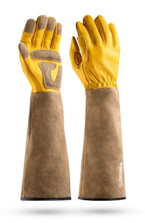 GRINDA ROSE, M (8), кожаные садовые перчатки для колючих кустарников с увеличенной крагой, усиленная ладонь и кончики пальцев, PRO Line (11303-M)