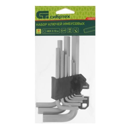 Набор ключей имбусовых, HEX, 2-12 мм, CrV, 9 шт. Сибртех