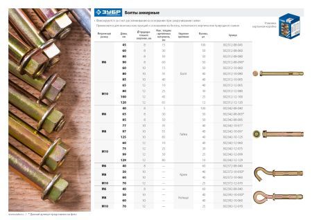 ЗУБР 12 х 70 мм, 25 шт, анкерный болт с кольцом, Профессионал (302392-12-070)