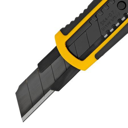 Нож, 18 мм, сменное лезвие, SK4, корпус из ABS + TPR, торцевой зажим Denzel