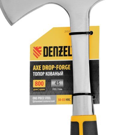 Топор цельнометаллический, 800 г, двухкомпонентная обрезиненная рукоятка, прямой хват Denzel