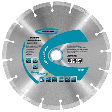 GROSS Диск алмазный, 180 х 22.2 мм, сегментный, упорядоченный алмаз, сухая резка Gross
