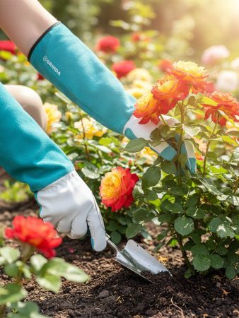 GRINDA ROSE, M (8), кожаные садовые перчатки для колючих кустарников с увеличенной крагой, усиленная ладонь и кончики пальцев, PRO Line (11304-M)