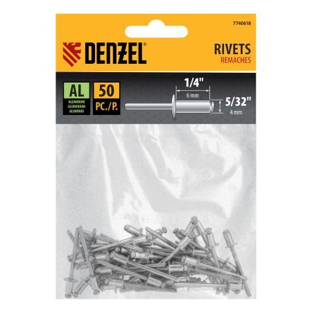 Заклепки алюминиевые, 5/32"-1/4", 4 x 6 мм, 50 шт Denzel