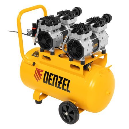 Компрессор безмасляный, малошумный DLS 1500/50, 1500 ВТ, 2x750, 50 л, 260 л/мин Denzel