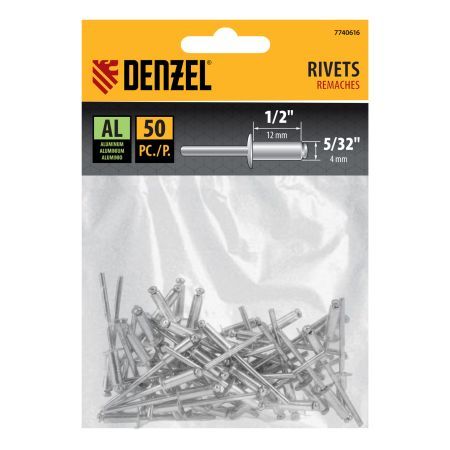 Заклепки алюминиевые, 5/32"-1/2", 4 х 12 мм, 50 шт Denzel