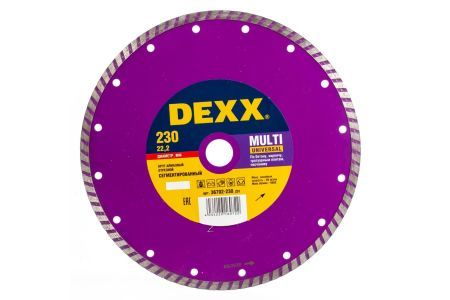 DEXX MULTI UNIVERSAL 230 мм, диск алмазный отрезной сегментированный, бетон, кирпич, песчаник, гранит (230х22.2 мм, 7х2.5 мм), 36693-230