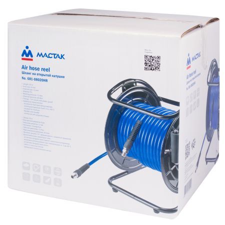 Шланг пневматический 8х12 мм, 20 м, на открытой катушке, полиуретановый, резьба 1/4" МАСТАК 681-08020HR