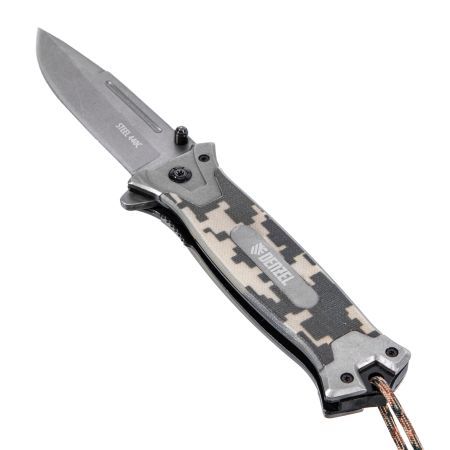 Нож складной, многоцелевой, системы Liner-Lock, с накладкой G10 на прямой рук-ке+стеклобой Denzel