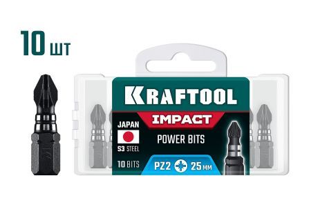 KRAFTOOL Impact PZ 2, 25 мм, 10 шт, ударные биты (26193-2-25-S10)